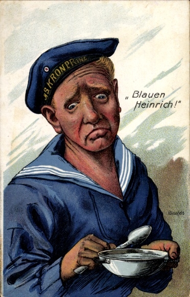 Künstler Litho Blossfeld, Karl, Blauen Heinrich, Seemann mit Suppenschüssel, SMS Kronprinz