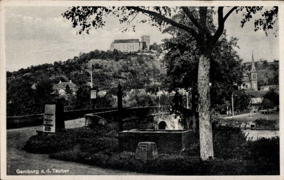 Postcard Gamburg Werbach an der Tauber, partial view of the village