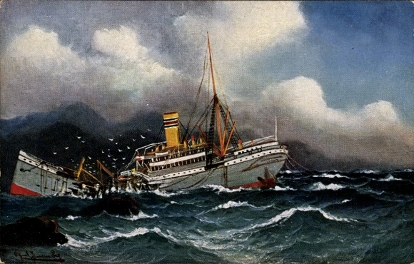 Artist Postcard Broken Through, Steamer in Distress