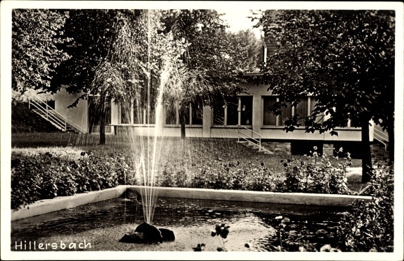 Postcard Hirzenhain in Hesse, Hillersbach, specialist clinic, garden, fountain