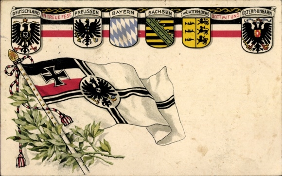 Künstler Ak Deutschland in Treue fest, Preußen, Bayern, Sachsen, Württemberg