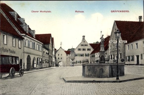 KP Gräfenberg Oberfranken, Rathaus, Oberer Marktplatz, Brunnen Wegeweißer Nürnberg, Bayreuth