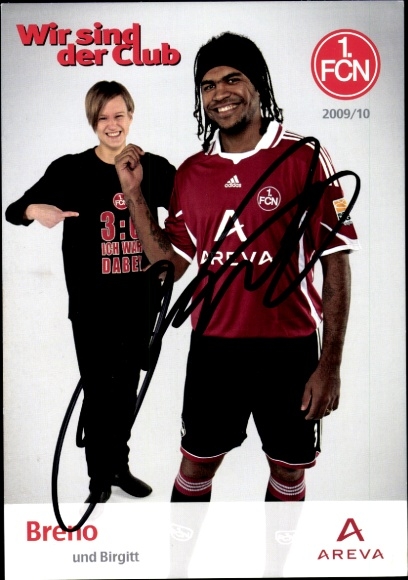 Autograph card footballers Breno and Birgitt, 1. FC Nuremberg, autograph