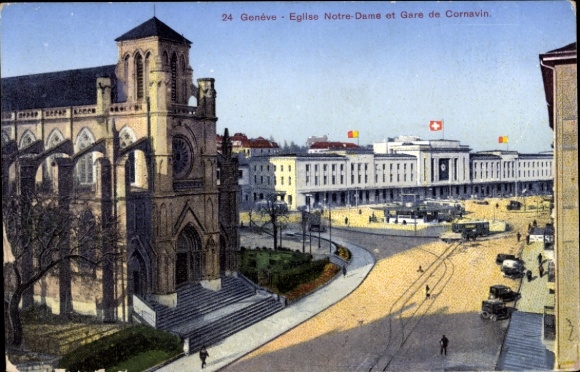 KP Geneva City Szwajcaria, Eglise Notre-Dame, Gare de Cornavin, widok na ulicę,