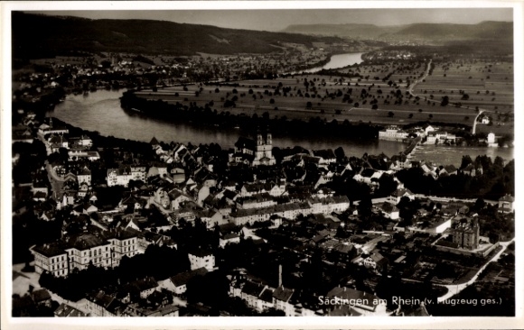 Postcard Bad Säckingen am Hochrhein, aerial photograph, Gasthof zum Löwen