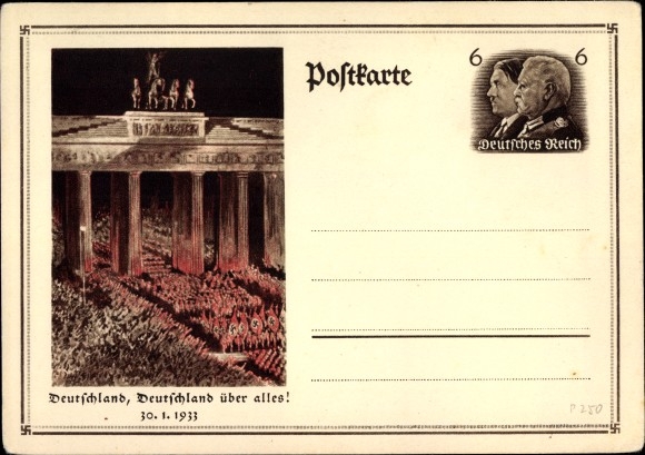 Ganzsachen Ak Berlin Deutschland über alles, 30 01 1933, Brandenburger Tor