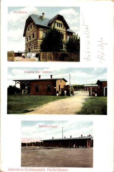 Ak Haidehäuser Wülknitz Sachsen, Infanterie-Schießplatz, Forsthaus, Eingang, Kantine, Barackenlager