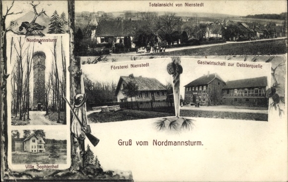 Postcard Nienstedt Bad Münder am Deister, Nordmannsturm, forester&#39;s office, inn for Deisterquelle