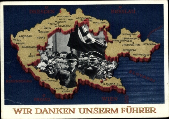 Postal stationery Postcard We thank our Führer, Sudetenland, Bohemia, Moravia, Hitler