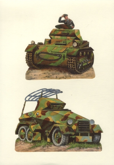 2 wafers WW2, Wehrmacht, tank, size approx. 11.5 x 15.5 cm each