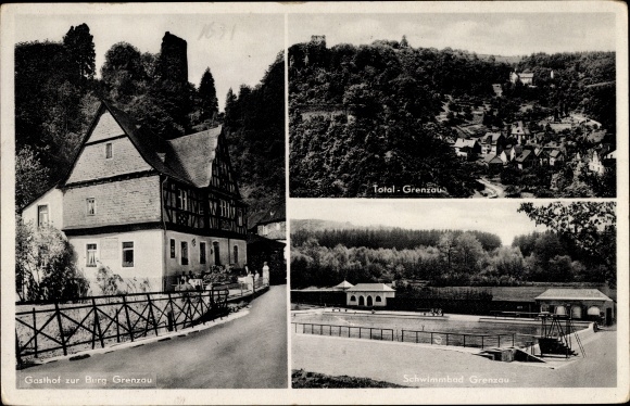 KP Höhr Grenzhausen w Westerwaldkreis, Gasthof zur Burg Grenzau, basen, ruiny