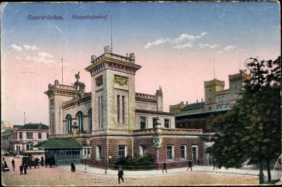 Postcard Saarbrücken, main station
