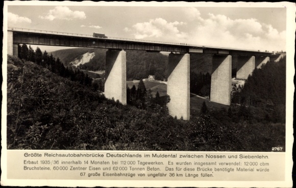Postcard Siebenlehn Nossen district of Meißen, largest motorway bridge in Germany