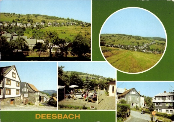 Postcard Deesbach in Thuringia, pictures of landscape, houses, holiday home, village street