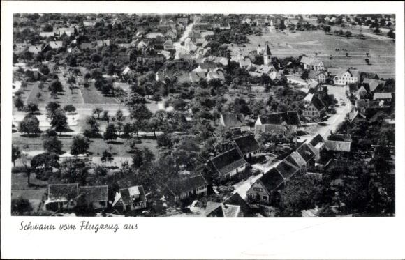 Postcard Schwann Staubenhardt in the Black Forest, aerial photograph, Gasthaus zum Waldhorn