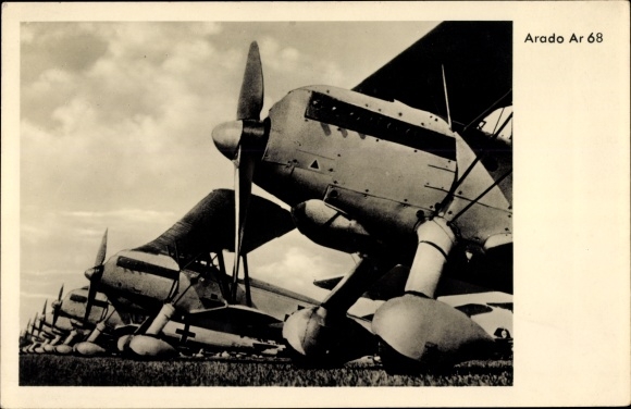 Postcard German Air Force, fighter aircraft Arado Ar 68 single-seater fighter