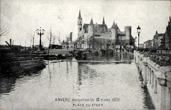 PC Anvers Antwerp Flanders, Inondation du 12 Mars 1906, Place du Steen