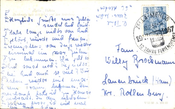 Postcard Zella Mehlis in the Thuringian Forest, monument square and Spitzberg, parked car