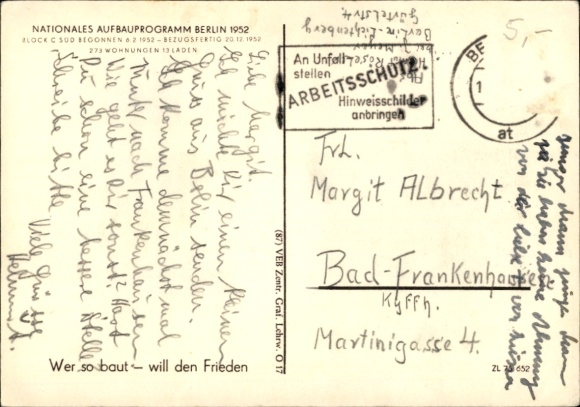Postcard Berlin Friedrichshain, stylized view of a building complex, labeled: STALINALLEE,