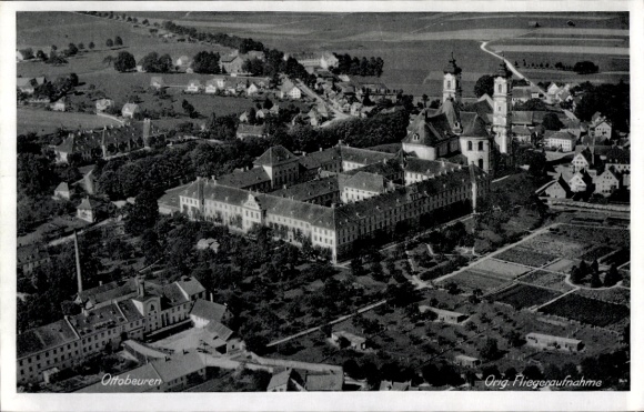 Postcard Ottobeuren in Upper Swabia Allgäu, aerial photograph of the monastery