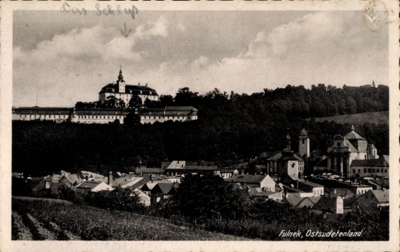 Ak Fulnek Region Mährisch Schlesien, Totale mit Schloss