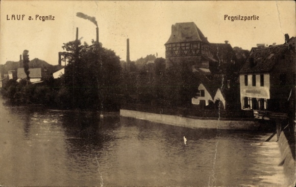 Ak Lauf an der Pegnitz in Mittelfranken Bayern,  Pegnitzpartie, Fluss, Häuser, Natur