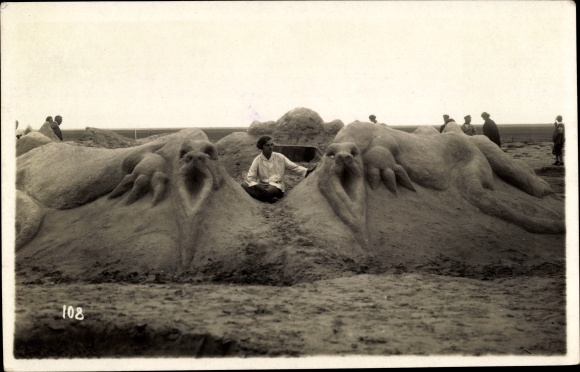 Photo Postcard party on the beach, figure, creature, animal