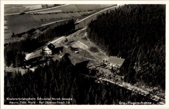 Postcard Meura in Thuringia, aerial photograph, children's convalescent home Sister Norah Janecke