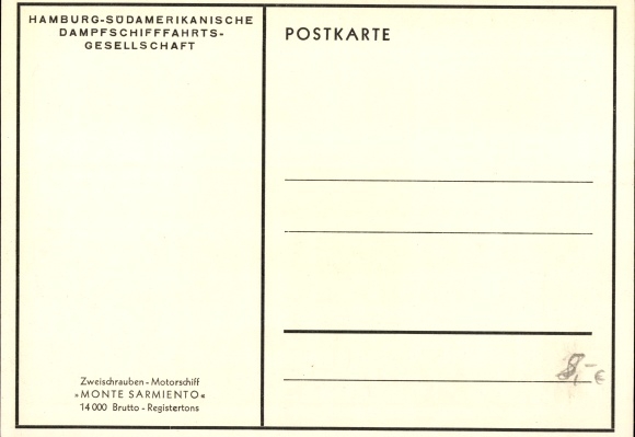 Ak tweeschroefs motorschip MS Monte Sarmiento, HSDG, zeilboten
