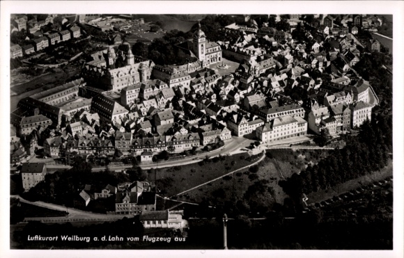 Ak Weilburg an der Lahn Hessen, Fliegeraufnahme
