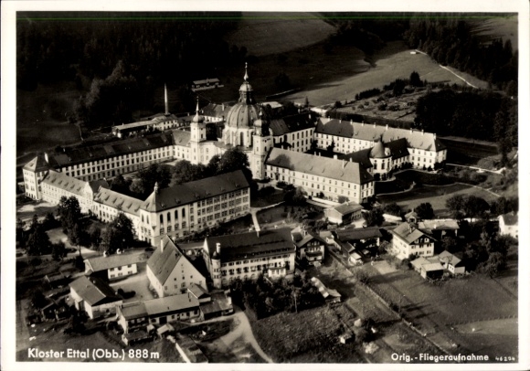 Ak Ettal Oberbayern, Kloster, Benediktinerabtei, Fliegeraufnahme