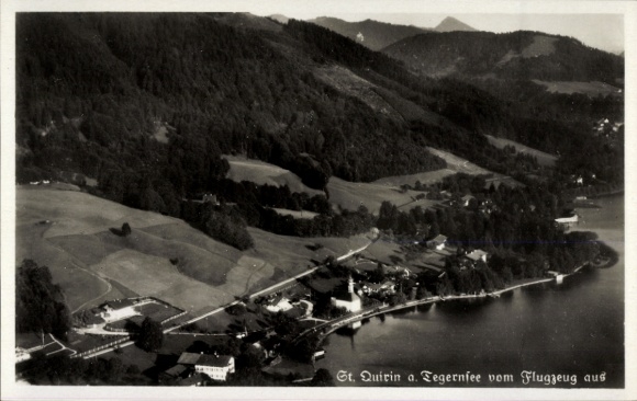 Postcard St. Quirin Gmund am Tegernsee Upper Bavaria, aerial view of St. Quirin am mountain landscape, Wass