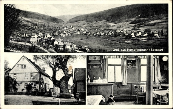 Ak Kempfenbrunn Flörsbachtal im Spessart, Gesamtansicht, Gasthof zur Linde