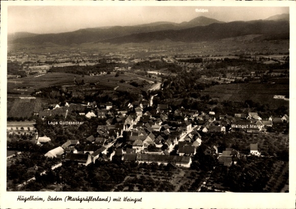 Postcard Hügelheim Müllheim in Baden Markgräflerland, Marget winery, aerial photograph