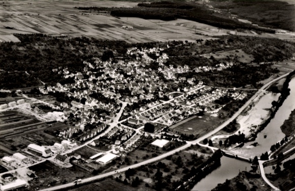 Postcard Deizisau am Neckar, aerial photograph