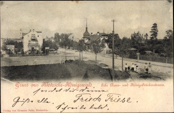 Postcard Dresden Klotzsche Königswald, Auenstrasse corner Königsbrückerstrasse