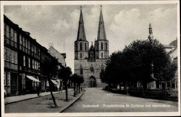 Ak Duderstadt Eichsfeld Niedersachsen, Propsteikirche St. Cyriakus, Mariensäule