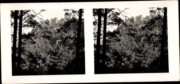 Stereo spatial image photo Schöne Heimat No. 17, Nideggen in the Eifel, Nideggen castle ruins