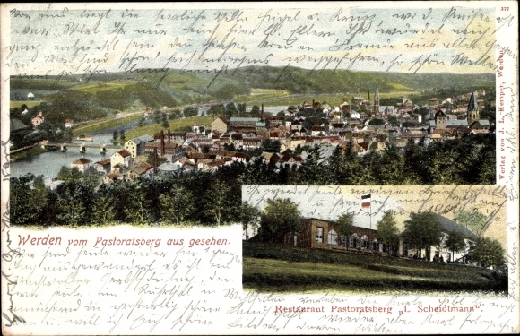 Postcard Werden Essen in the Ruhr area, view from the Pastoratsberg, Restaurant Scheidtmann