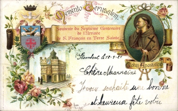 Postcard Jerusalem, Israel, 700th Anniversary of the Arrival of Saint Francis in the Holy Land