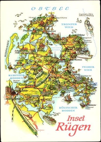 Kaarten Ak Bergen op het eiland Rügen, Stralsund, Hiddensee