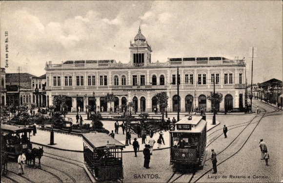 Postcard Santos Brazil, Largo de Rozario a Correio