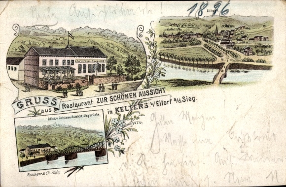 Chromo-Litho Kelters Eitorf an der Sieg, Restaurant Zur schönen Aussicht, Bridge