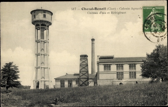 Postcard Chezal Benoît Cher, water tower and refrigerant