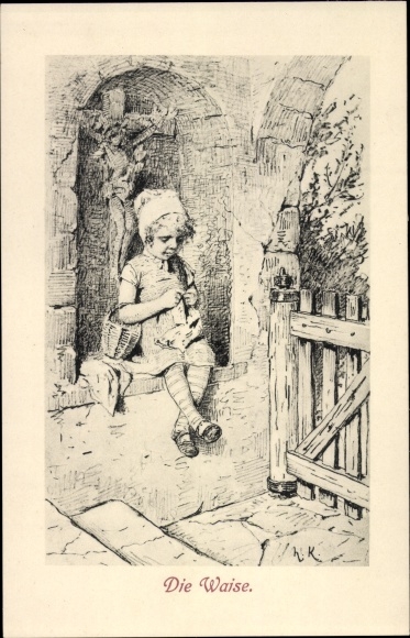 Artist PC Kaulbach, Hermann, sewing girl, the orphan