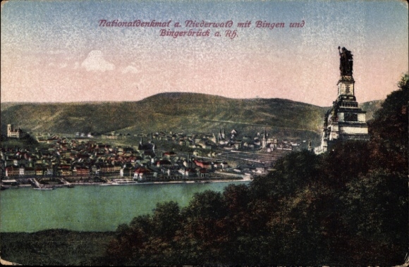 Postcard Bingerbrück Bingen am Rhein, National Monument, Bingerbrück, Rhine
