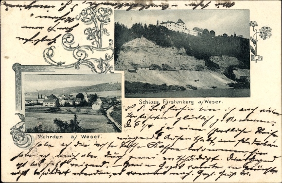 KP Fürstenberg nad Wezerą, zamek Fürstenberg, widok na Wehrden