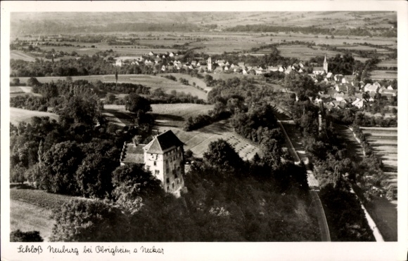 Ak Obrigheim am Neckar Baden, Schloss Neuburg, Fliegeraufnahme