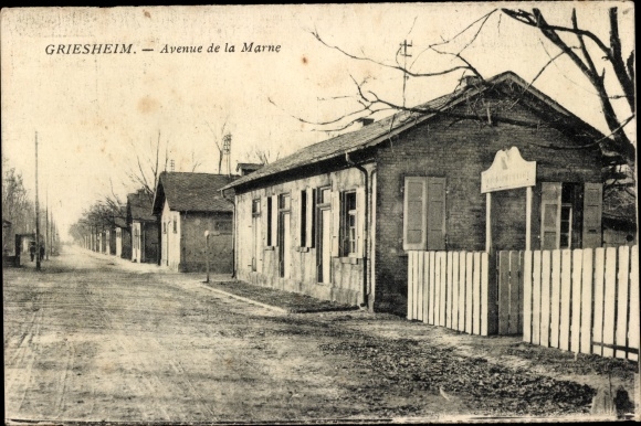 Postcard Griesheim, Avenue de la Marne, street section