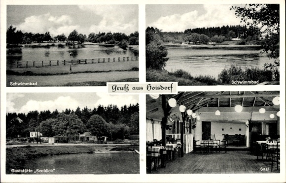 Postcard Hoisdorf in Schleswig Holstein, Seeblick restaurant, swimming pool, hall